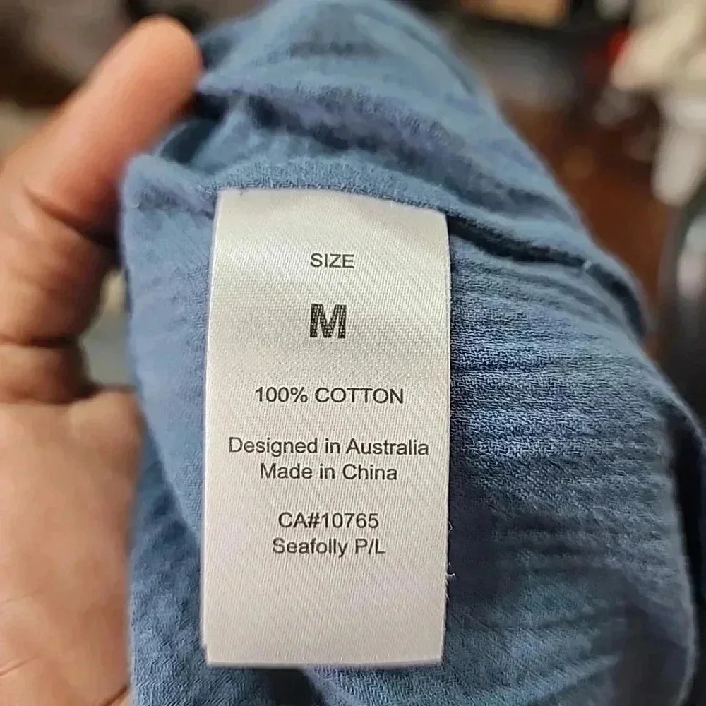 SEAFOLLY Australia Blue 100% Cotton Lagen blouse. Size Medium - Picture 9 of 9